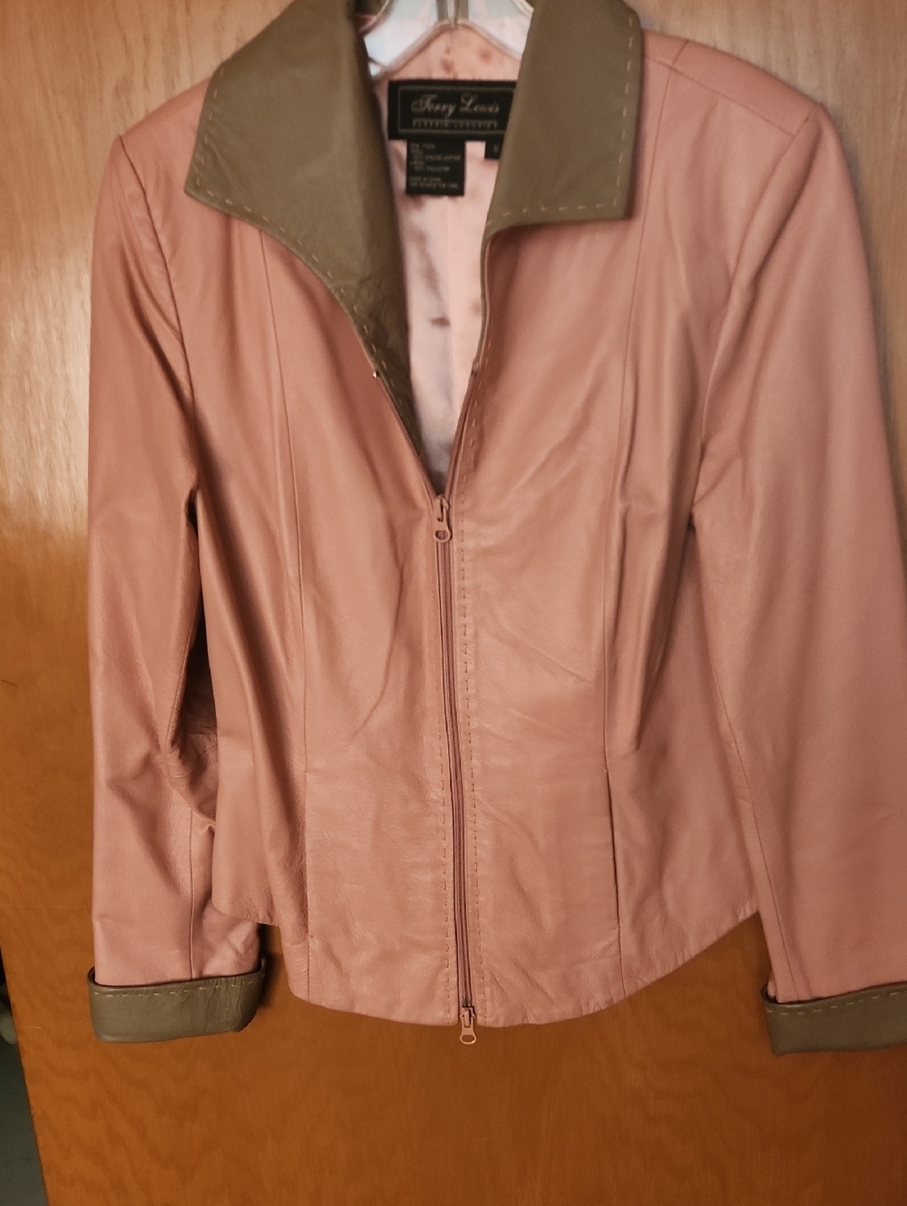 Terry Lewis Classic Luxuries Blush Leather Jacket with Taupe Trim